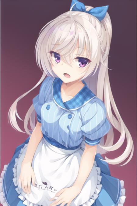 01184-2220239386-masterpiece, best quality, ultra detail,(1girl), ,flat chest,blue_bow,apron,open mouth,((looking at viewer)).png